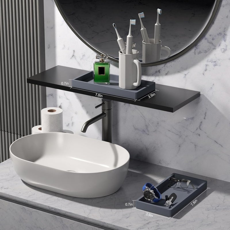 BBK Bathroom Vanity Tray 7.8 in - 2 Pack(Small) Silicone Bathroom Tray for Counter, Perfume Key Trinket Ring Tray, Decor Soap Dispenser Countertop Tray for Kitchen Sink Organization (Gray) - Image 3